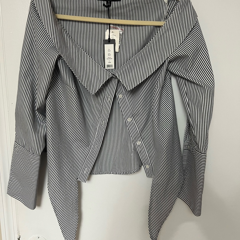 Romeo & Juliet Couture striped Asymmetrical Long Sleeve Button Down Shirt